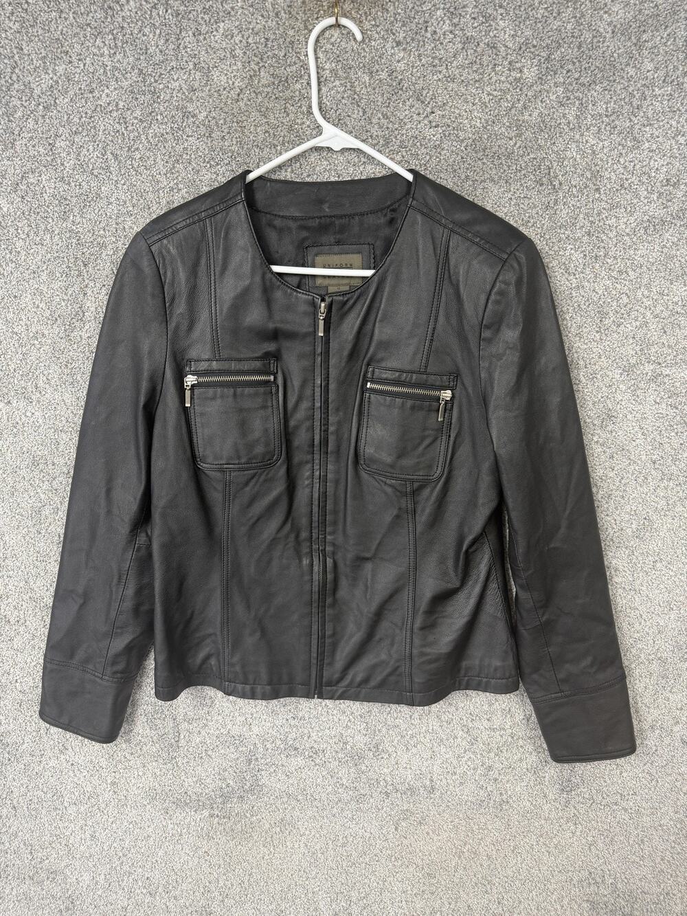 Uniform John Paul Richard Jacket Womens 12 Black Leather Collarless Moto Zip